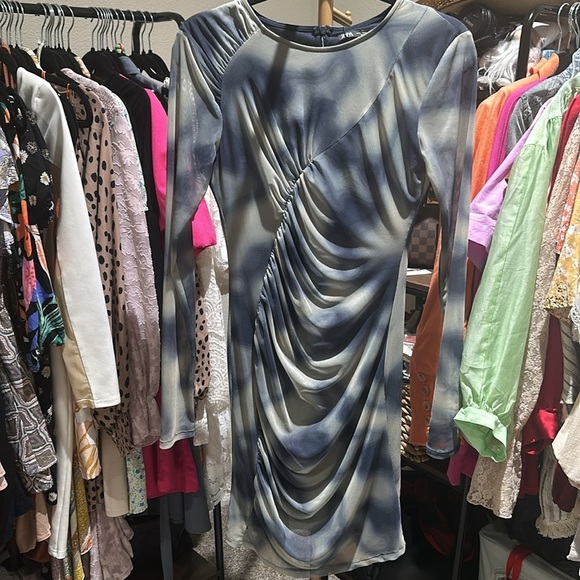 Nwt Zara Blue Pattern Mesh Dress - Picture 6 of 6